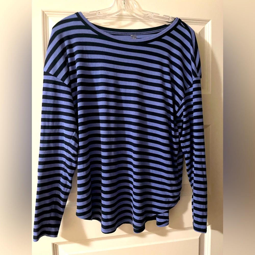 Lou & Grey Women's Medium Rib Knit Striped Signaturesoft Jersey Shirttail EUC